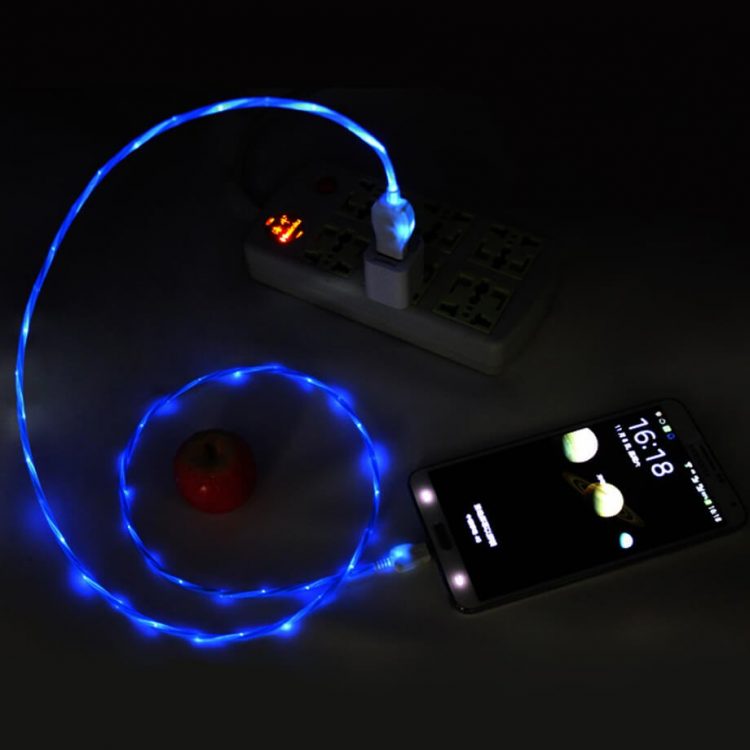 کابل شارژر چراغ دار مخصوص تبلت و گوشی اندروید و آیفون